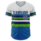 Custom White US Navy Blue Blue-Aurora Green Block Stripes Lines Minnesota Style Authentic Baseball Jersey
