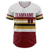 Custom White Crimson Old Gold-Black Block Stripes Lines Cleveland Style Authentic Baseball Jersey