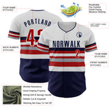 Custom White Red Navy-Gray Block Stripes Lines Minnesota Style Authentic Baseball Jersey