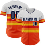 Custom White Navy Orange Gold-Red Block Stripes Lines Houston Style Authentic Baseball Jersey