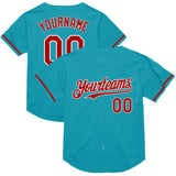 Custom Teal Red-White Mesh Authentic Throwback Baseball Jersey