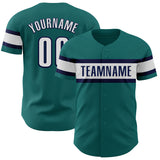 Custom Teal White-Navy Authentic Baseball Jersey