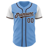 Custom Light Blue Brown-White Authentic Two Tone Baseball Jersey