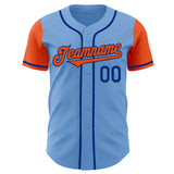 Custom Light Blue Orange-Royal Authentic Two Tone Baseball Jersey