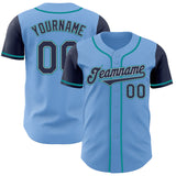 Custom Light Blue Navy Gray-Teal Authentic Two Tone Baseball Jersey