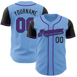 Custom Light Blue Purple-Black Authentic Two Tone Baseball Jersey
