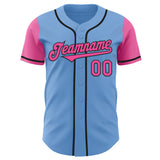 Custom Light Blue Pink-Black Authentic Two Tone Baseball Jersey