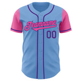 Custom Light Blue Pink-Purple Authentic Two Tone Baseball Jersey