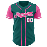 Custom Teal Pink-White Authentic Two Tone Baseball Jersey