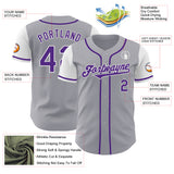 Custom Gray Purple-White Authentic Two Tone Baseball Jersey