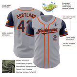 Custom Gray Navy-Orange Authentic Two Tone Baseball Jersey