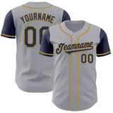Custom Gray Navy-Old Gold Authentic Two Tone Baseball Jersey