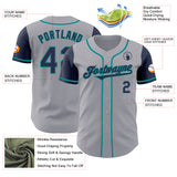 Custom Gray Navy-Teal Authentic Two Tone Baseball Jersey
