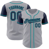 Custom Gray Navy-Teal Authentic Two Tone Baseball Jersey