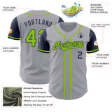 Custom Gray Neon Green-Navy Authentic Two Tone Baseball Jersey