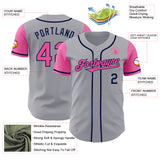 Custom Gray Pink-Navy Authentic Two Tone Baseball Jersey