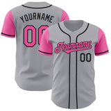 Custom Gray Pink-Black Authentic Two Tone Baseball Jersey