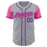 Custom Gray Pink-Purple Authentic Two Tone Baseball Jersey