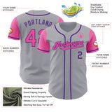 Custom Gray Pink-Purple Authentic Two Tone Baseball Jersey