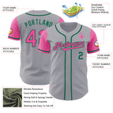 Custom Gray Pink-Kelly Green Authentic Two Tone Baseball Jersey