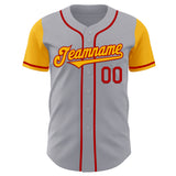Custom Gray Gold-Red Authentic Two Tone Baseball Jersey