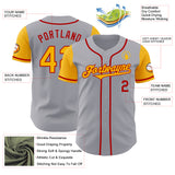 Custom Gray Gold-Red Authentic Two Tone Baseball Jersey