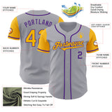 Custom Gray Gold-Purple Authentic Two Tone Baseball Jersey