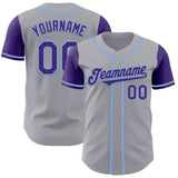 Custom Gray Purple-Light Blue Authentic Two Tone Baseball Jersey
