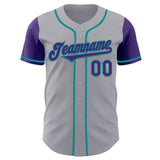 Custom Gray Purple-Teal Authentic Two Tone Baseball Jersey