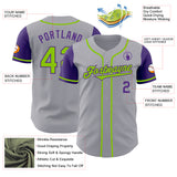 Custom Gray Neon Green-Purple Authentic Two Tone Baseball Jersey