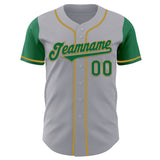 Custom Gray Kelly Green-Old Gold Authentic Two Tone Baseball Jersey