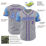 Custom Gray Light Blue-Purple Authentic Two Tone Baseball Jersey