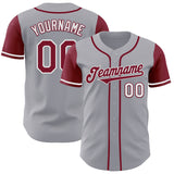 Custom Gray Crimson-White Authentic Two Tone Baseball Jersey