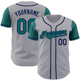 Custom Gray Teal-Navy Authentic Two Tone Baseball Jersey