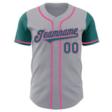 Custom Gray Teal-Pink Authentic Two Tone Baseball Jersey