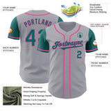Custom Gray Teal-Pink Authentic Two Tone Baseball Jersey