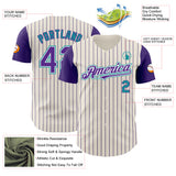 Custom Cream Purple Pinstripe White-Teal Authentic Two Tone Baseball Jersey