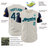 Custom Cream Navy Pinstripe Teal Authentic Two Tone Baseball Jersey