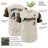 Custom Cream Olive Pinstripe Vintage USA Flag-Black Authentic Two Tone Baseball Jersey
