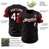 Custom Black Crimson Pinstripe White Authentic Two Tone Baseball Jersey