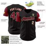 Custom Black Crimson Pinstripe Cream Authentic Two Tone Baseball Jersey