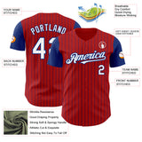 Custom Red Royal Pinstripe White Authentic Two Tone Baseball Jersey