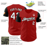 Custom Red Black Pinstripe White Authentic Two Tone Baseball Jersey