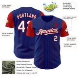 Custom Royal Red Pinstripe White Authentic Two Tone Baseball Jersey