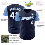 Custom Navy Light Blue Pinstripe White Authentic Two Tone Baseball Jersey