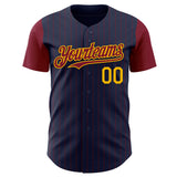 Custom Navy Crimson Pinstripe Gold Authentic Two Tone Baseball Jersey