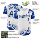 Custom White Royal Splatter Camo Two Tone Authentic Baseball Jersey