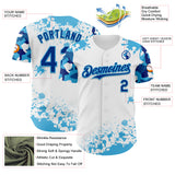Custom White Royal-Sky Blue Splatter Camo Two Tone Authentic Baseball Jersey