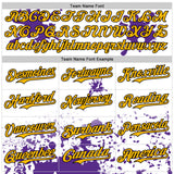 Custom White Gold Black-Purple Splatter Camo Two Tone Authentic Baseball Jersey