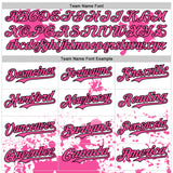 Custom White Pink Black-Blue Splatter Camo Two Tone Authentic Baseball Jersey